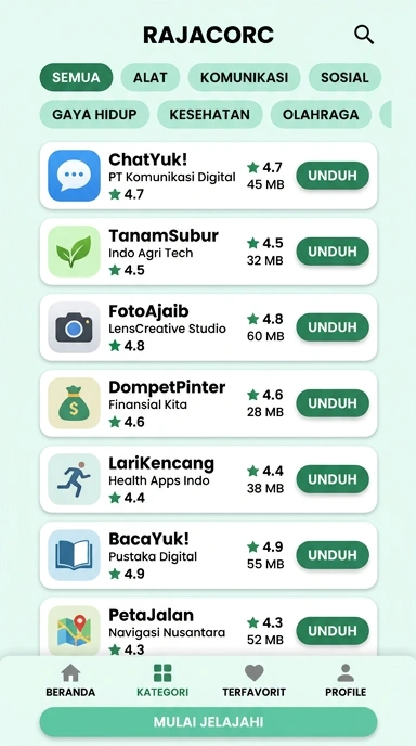 Tampilan katalog aplikasi rajacorc