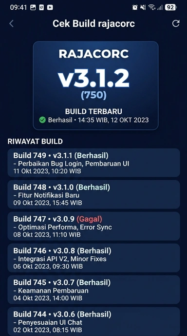 Tampilan riwayat versi rajacorc